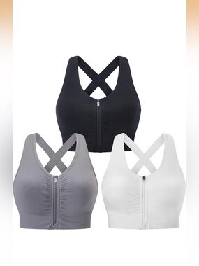 Evercute Zip Front Post-Surgery Bra Women's Wireless Sports Bras Padded Strappy